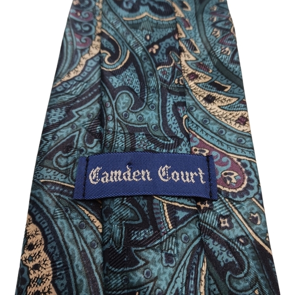 Vintage Camden Court Paisley Blue Teal Mens Tie 58" Made in USA - Picture 3 of 4